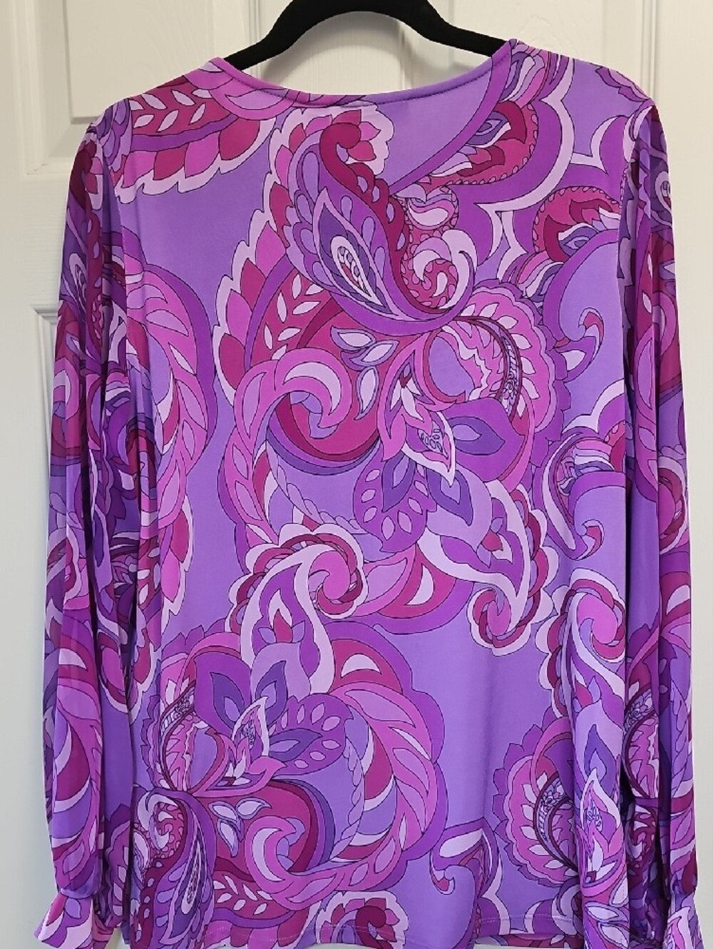 Susan Graver Purple Paisley Lace-Up Long Sleeve Blouse - Picture 2 of 3